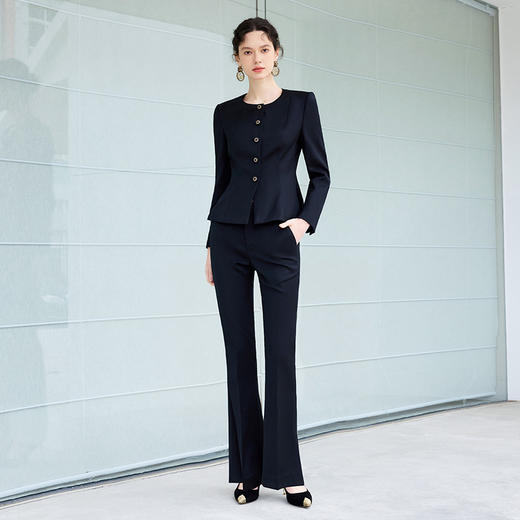 IWY/时尚干练职业西装套装气质通勤黑色圆领外套女工作服裤子CP2195 商品图2