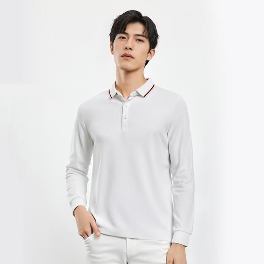 罗蒙男士春秋华夫格含桑蚕丝polo衫男长袖t恤男舒适男士t恤 商品图1