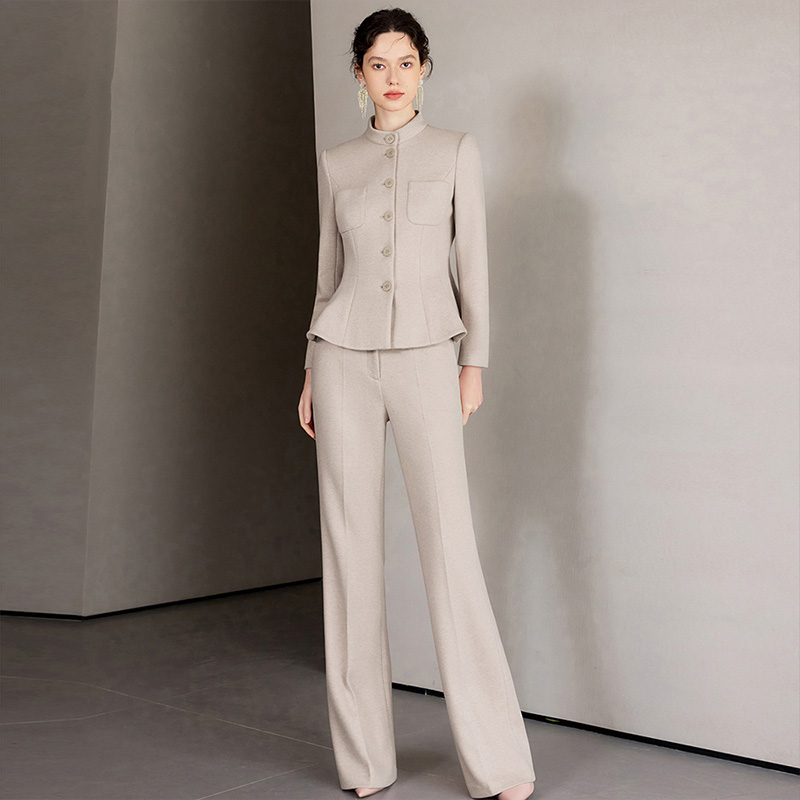 IWY/燕麦色温柔冬季加厚毛呢西装套装女士职业装浅色正装高端公务员教师工作服CP2187