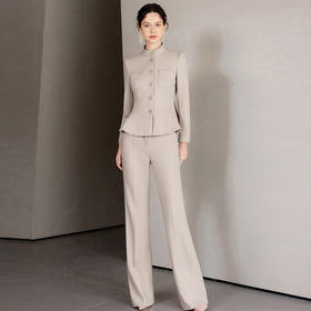 IWY/燕麦色温柔冬季加厚毛呢西装套装女士职业装浅色正装高端公务员教师工作服CP2187