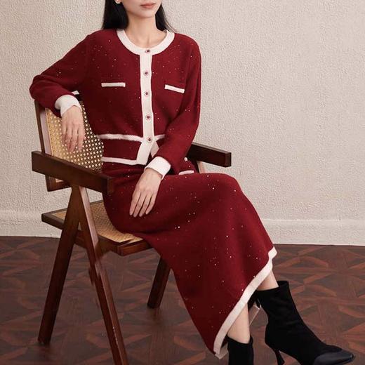 【自】全新升级【铂金会员477/天猫639/差价162】(83948) 洛诗琳法式气质小香风套装秋冬新款针织开衫半身裙两件套83948 商品图1