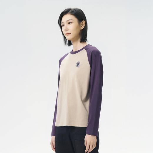北极狐 女士户外长袖T恤 2025新款宽松撞色休闲打底衫012512015 商品图1