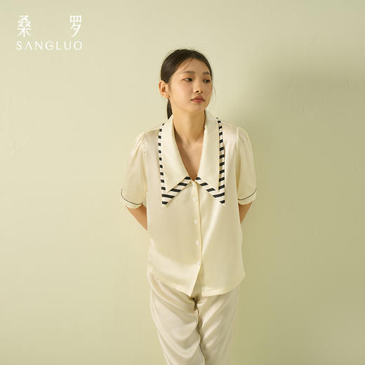桑罗复古轻法式尖领泡泡袖甜美睡衣套装可外穿家居服 商品图3