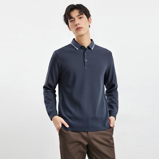 【华夫格】罗蒙男士含桑蚕丝polo衫春秋男长袖t恤男撞色领男士polo衫 商品图3