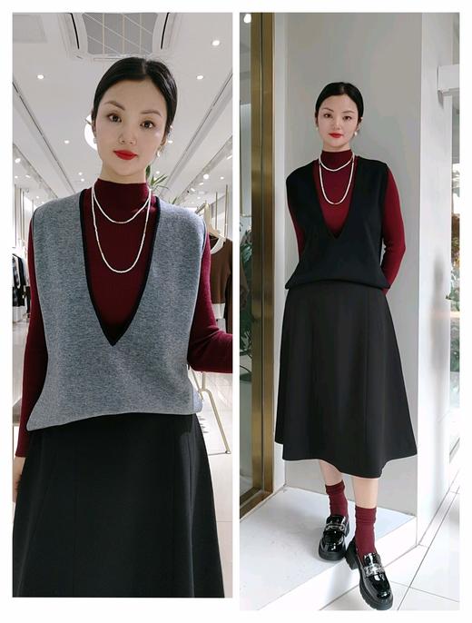 482538两面穿针织A版侧开叉纯羊毛马甲 两面翻穿 商品图1