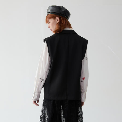 谜底西装马甲女2025春新品通勤风双排扣宽松戗驳领马夹251MM0052 商品图2