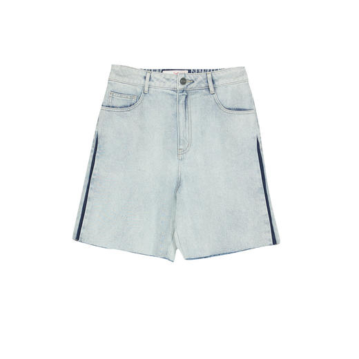 谜底牛仔短裤女2025春新品复古风浅色水洗棉毛边直筒裤251MK0064 商品图4