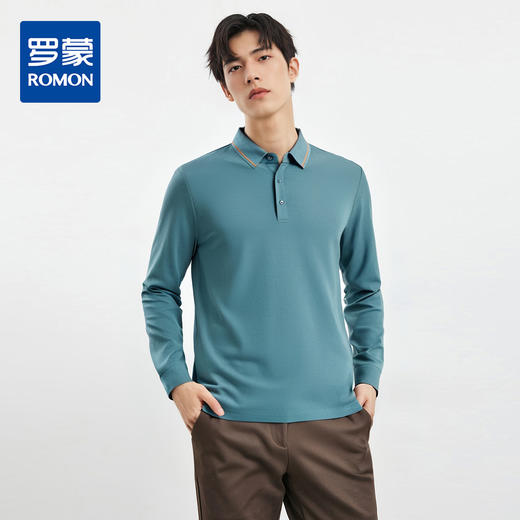 【提花领】罗蒙春秋男士仿丝光polo衫男长袖t恤男商务男士polo衫长袖 商品图0