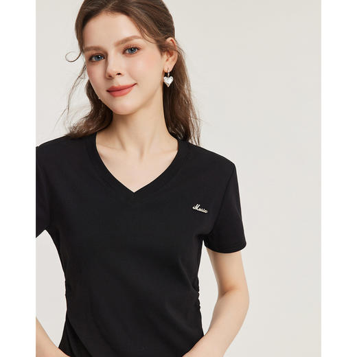 IEF/爱依服2025短袖上衣 春夏 韩版简约通勤气质V领设计百搭T恤N0383-X 商品图3