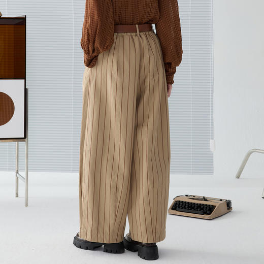 谜底气球裤长裤女2025春新品复古风条纹休闲大廓形裤子251MK0046 商品图2
