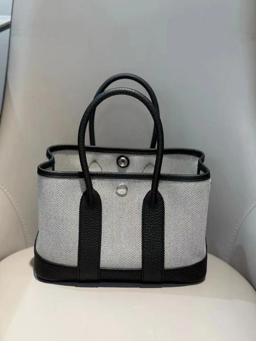 HERMES爱马仕Garden Party NEO Garden 23 银扣帆布拼牛皮 手提斜挎包 迷你 女款 黑白熊猫色（CB） 商品图1