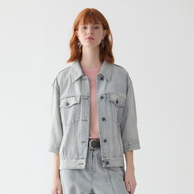 谜底牛仔短款外套女2025春季新品复古风浅色水洗棉夹克251MW0051