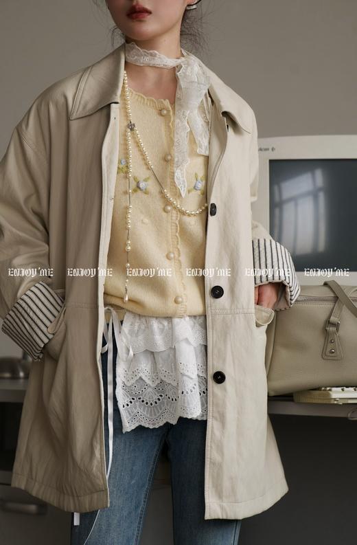 【门店同款】ENJOY春季盐貌似糖袖口条纹翻边皮衣 160896213 商品图7