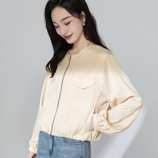 【高货xg】全新升级【铂金会员238/天猫319/差价81】(83301) 洛诗琳光泽感醋酸棒球短外套2025春季新款韩系休闲夹克 商品图2