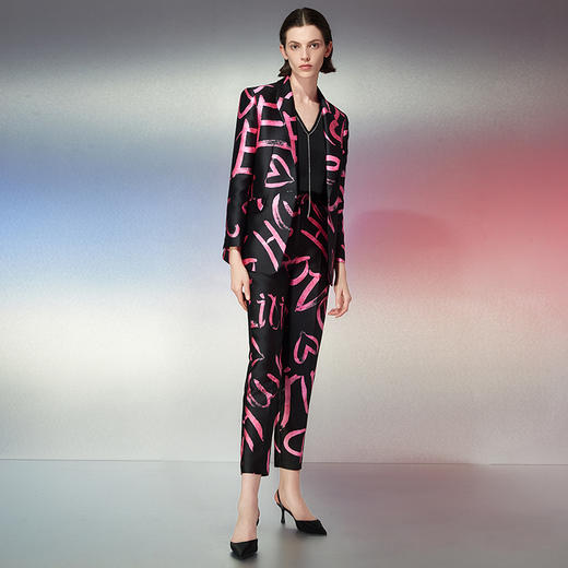 EITIE爱特爱春季新款时尚印花高腰显瘦女裤裤子7705421 商品图1