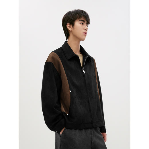 GXG男装 空气层仿麂皮休闲夹克男异材质拼接时尚外套 24秋季热卖 商品图3