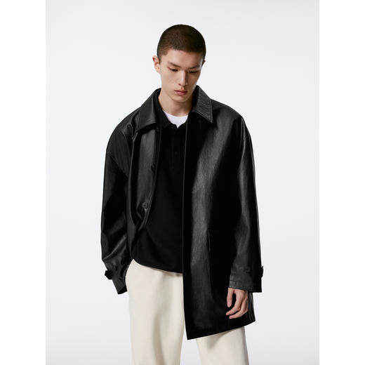 GXG男装 黑色pu皮口袋设计风衣外套男士 秋季热卖G24X083001 商品图2