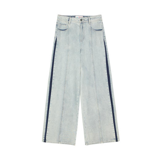 谜底牛仔阔腿裤女士2025春季新品复古风水洗棉浅色长裤251MK0047 商品图4