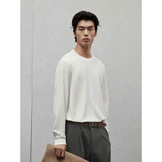 GXG男装 双色基础打底纯色简约时尚通勤圆领长袖T恤 24年冬季热卖 商品图2
