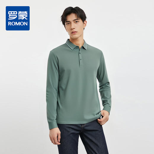 【撞色领】罗蒙男士春秋polo衫经典翻领男长袖t恤百搭商务休闲男士polo衫长袖 商品图0