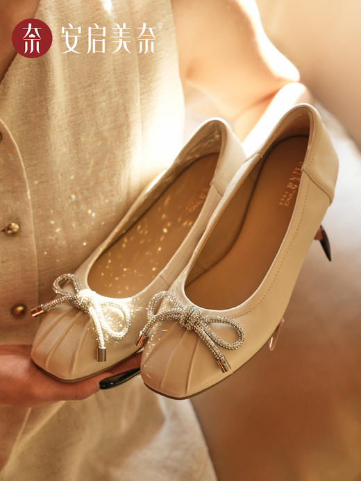 ARCHCONTACT安启美奈云朵蝴蝶结钻扣羊皮圆头芭蕾舞鞋53009 商品图2