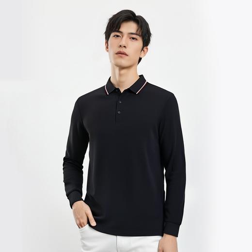 罗蒙男士春秋华夫格含桑蚕丝polo衫男长袖t恤男舒适男士t恤 商品图3