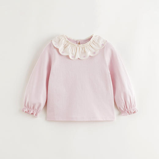 马克珍妮女童可爱花边领纯棉长袖T恤2025年春装新款250229 商品图2