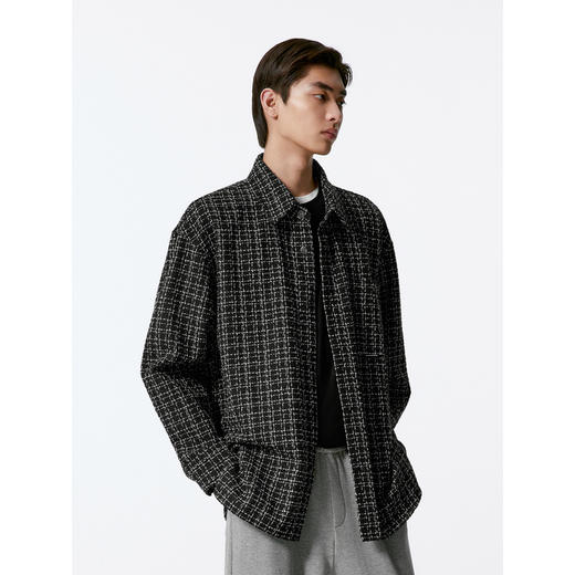 GXG男装 黑格小香风休闲长袖衬衫外套男士24年秋季热卖G24X033041 商品图2