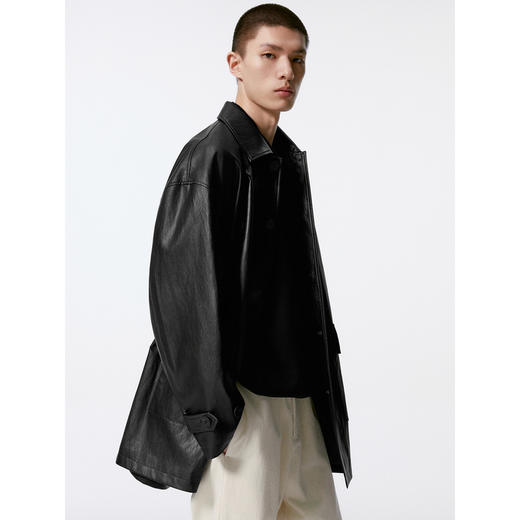 GXG男装 黑色pu皮口袋设计风衣外套男士 秋季热卖G24X083001 商品图3