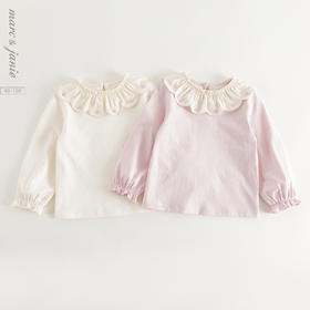 马克珍妮女童可爱花边领纯棉长袖T恤2025年春装新款250229