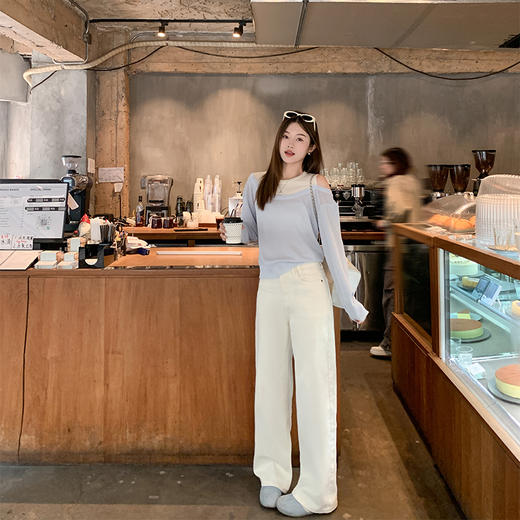 【149元任选2件】现货！蓝色露肩针织衫 商品图3