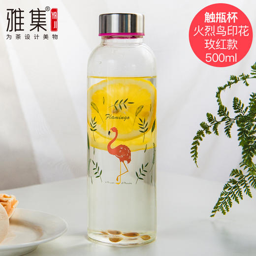 雅集玻璃杯随手杯触瓶500ml贴花(玫红/火烈鸟) 商品图0