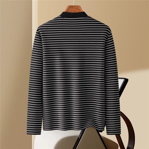 罗蒙【色织空气层海魂衫】7A抗菌半高领长袖t恤男春秋打底衫男T恤 商品图2