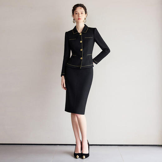 IWY/黑色出席重要场合的套装女名媛小香风西装套裙金色镶边外套职业正装CS2189 商品图1