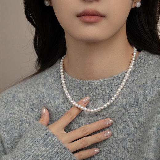 精选天然珍珠经典圆珠项链约6mm  轻奢小众爆款颈链高级感法式锁骨链带证书 商品图3