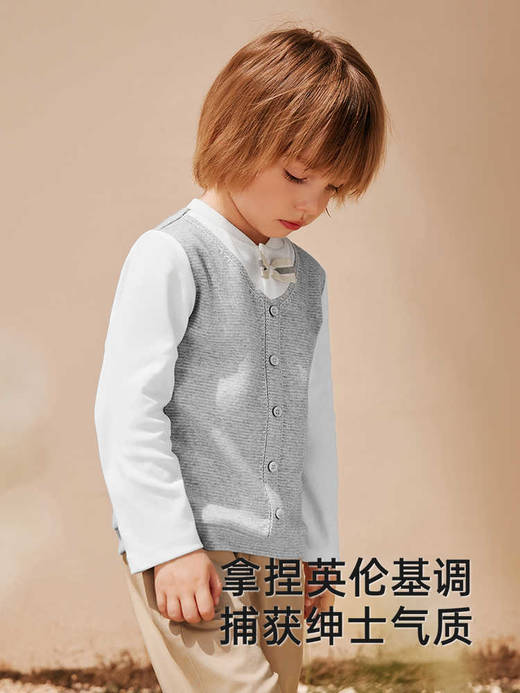 英氏儿童打底衫春秋长袖男童T恤假两件上衣2025新款YRTAJ1R005A 商品图4