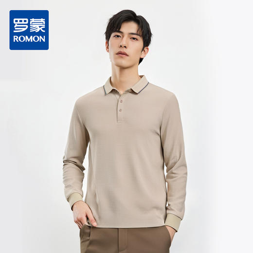 【华夫格含桑蚕丝】罗蒙男士春秋款加厚polo衫男长袖t恤男舒适男polo衫 商品图0