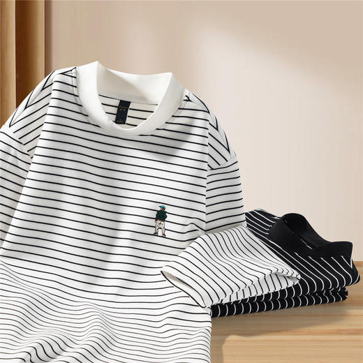 罗蒙【色织空气层海魂衫】7A抗菌半高领长袖t恤男春秋打底衫男T恤 商品图3