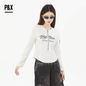 P&X设计师女装时尚潮流字母针织短款T恤半拉链设计825102135 白色