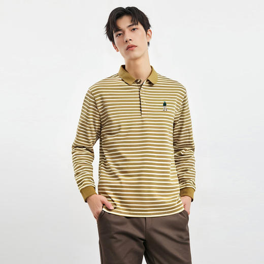 【桑蚕丝混纺】罗蒙春秋翻领长袖绣花胸标海魂衫polo衫男长袖男士条纹polo衫长袖 商品图4