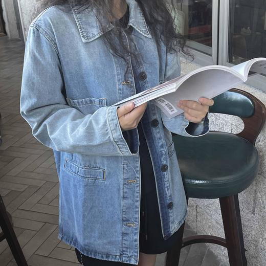 顺丰包邮洛诗琳34829早春新款经典衬衫翻领百搭牛仔拼接外套50235 商品图1