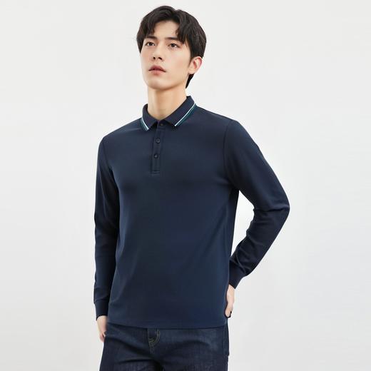 罗蒙秋冬保暖男士Polo衫含羊毛蚕丝双面磨毛撞色领休闲商务长袖polo衫 商品图2
