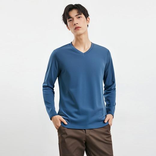 【珠地面料】罗蒙春夏V领t恤男长袖t恤男舒适男士t恤长袖上衣男体恤 商品图2
