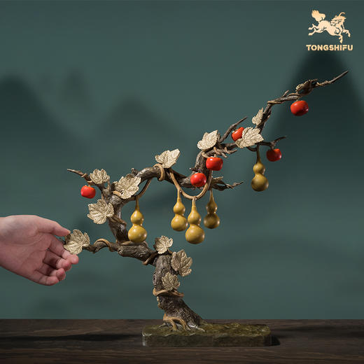 铜师傅《五福临门，事事如意》客厅桌面铜柿子葫芦摆件 家居装饰品 商品图4