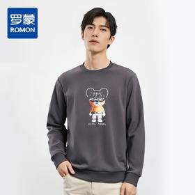 【桑蚕丝混纺】罗蒙春秋男装精美印花卫衣男士休闲百搭卫衣时尚圆领长袖T恤上衣男