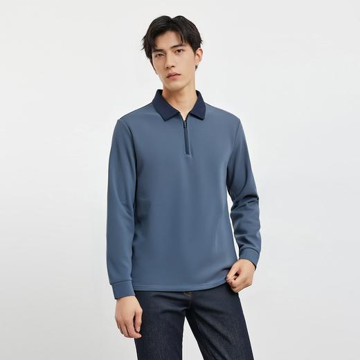 【含桑蚕丝】罗蒙男士撞色领拉链polo衫男长袖时尚舒适百搭长袖t恤男 商品图1
