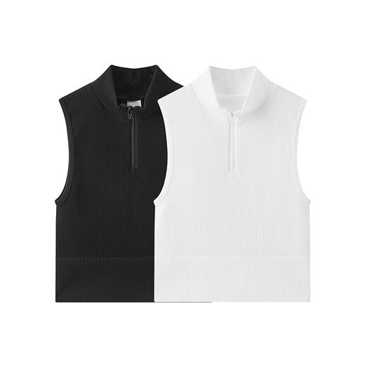 森马背心女高腰修身内搭纯色半开襟高领无袖上衣春季打底衫中长款 商品图4