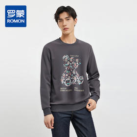 【桑蚕丝混纺】罗蒙春秋男装腰果花小熊印花卫衣男休闲百搭卫衣长袖上衣T恤男
