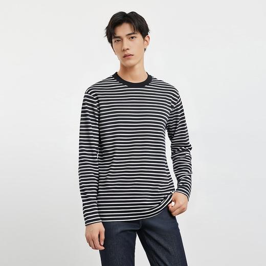 【桑蚕丝混纺】罗蒙春夏男装绣花胸标海魂衫t恤男长袖t恤男时尚男士t恤长袖男 商品图1