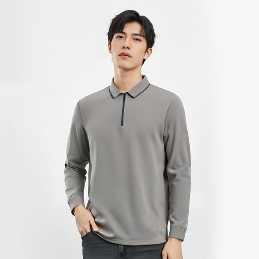 【双面含桑蚕丝】罗蒙男士拉链polo衫男长袖t恤男春秋男士polo衫 商品图1